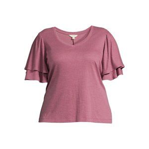 Terra & Sky Women's Plus Size Double Layered Sleeve Top